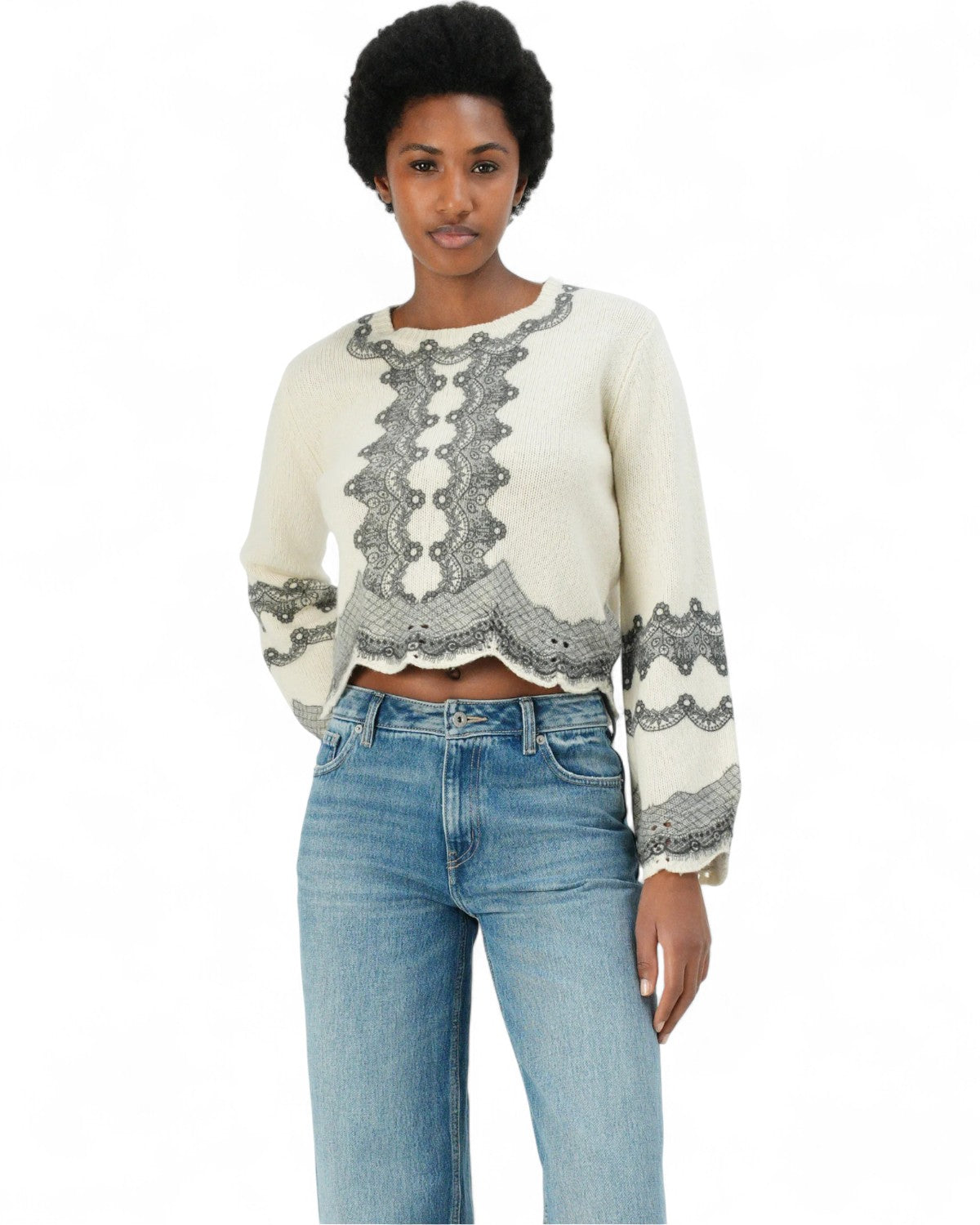 Maglione in Lana e Cotone con Pizzo-Twinset-Maglieria-Vittorio Citro Boutique