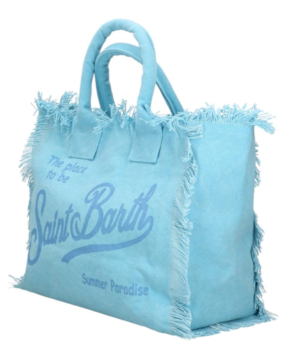 Borsa a Spalla Vanity in Canvas azzurro con Frange-Mc2 Saint Barth-Borse a mano-Vittorio Citro Boutique