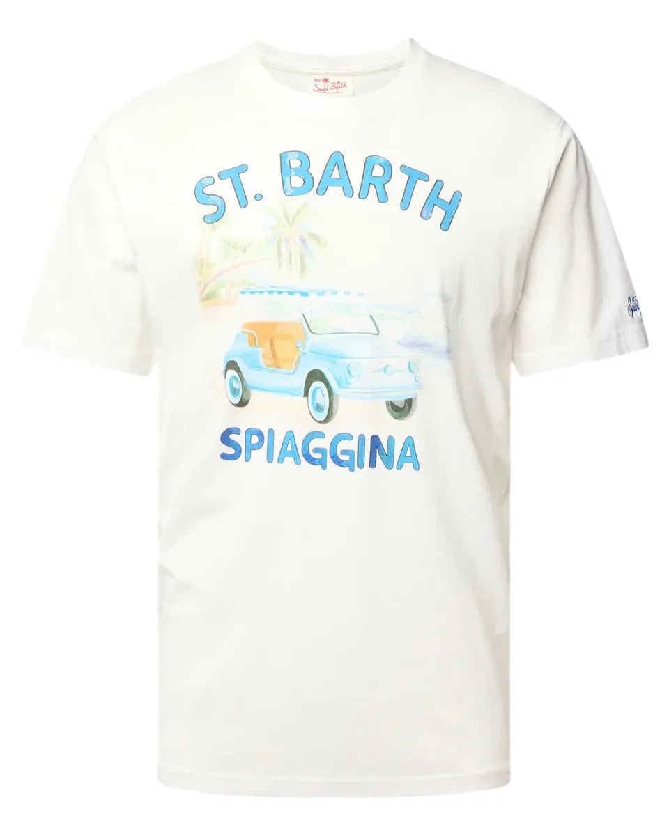 T-shirt bianca con stampa Spiaggina in cotone-Mc2 Saint Barth-T-shirt-Vittorio Citro Boutique