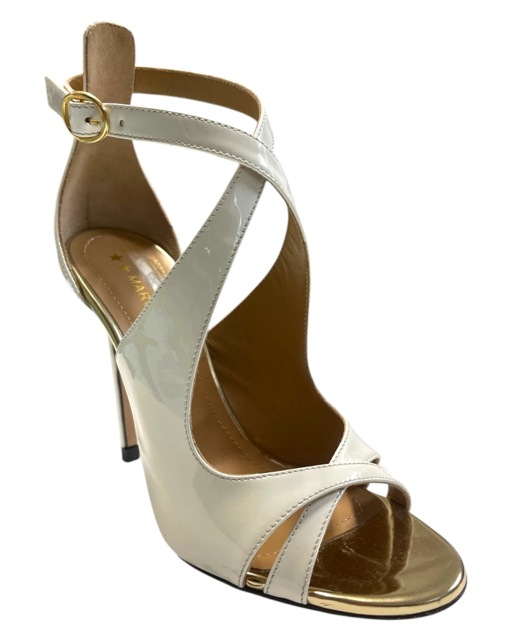 Sandale femme en vernis blanc avec talon stiletto 11 cm