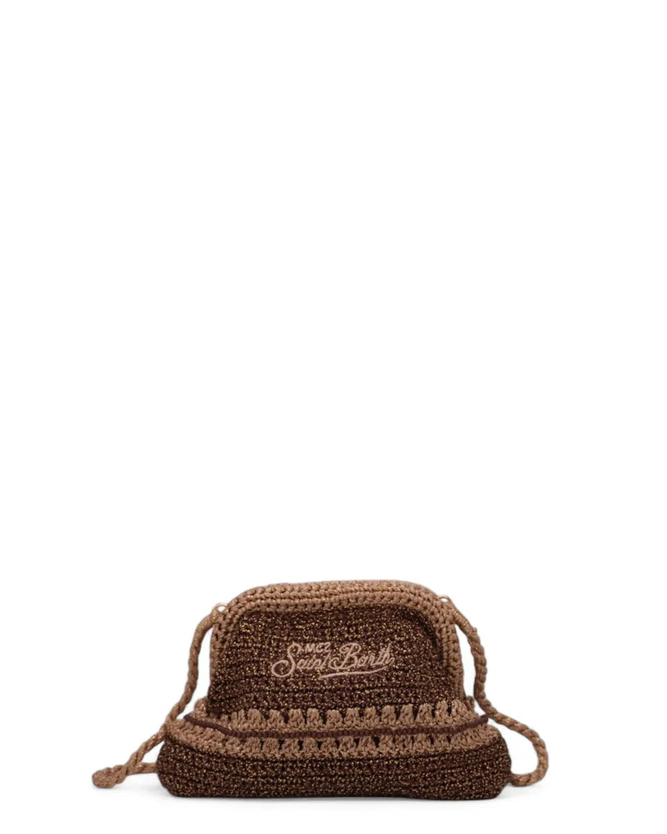Pouch Saint Barth in Lurex Marrone Uncinetto con Tracolla Removibile-Mc2 Saint Barth-Pochette-Vittorio Citro Boutique