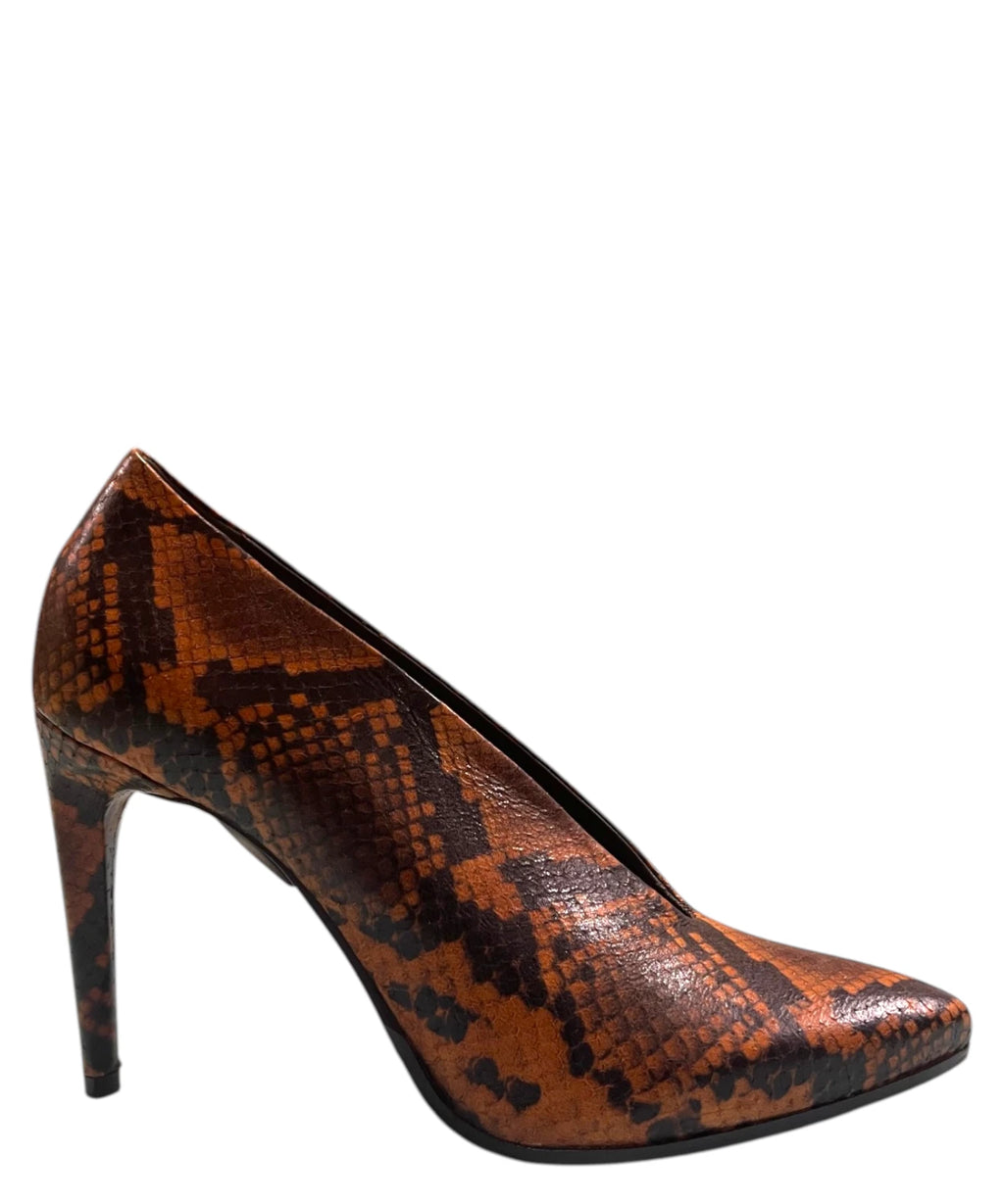 Décolleté en cuir python diamant papaye