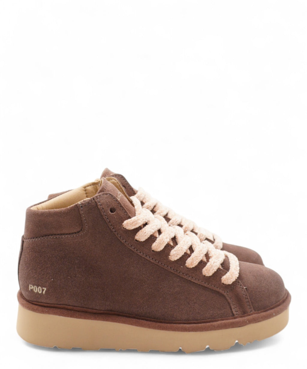 Polacchino P007 en daim avec lacets en velours rose poudré