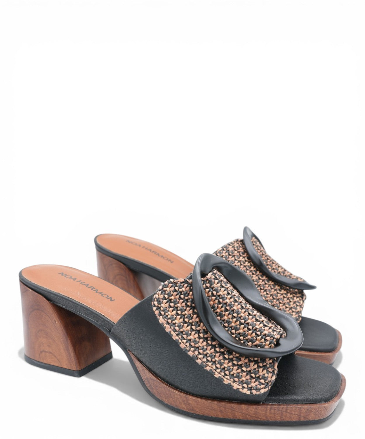 Mules ROSE Noa Harmon talon bois boucle tressée