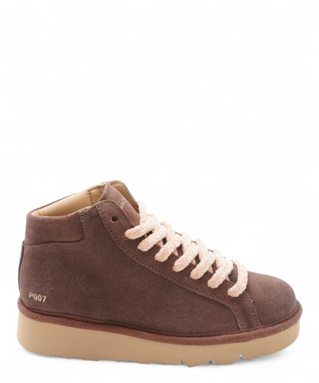 Polacchino P007 en daim avec lacets en velours rose poudré