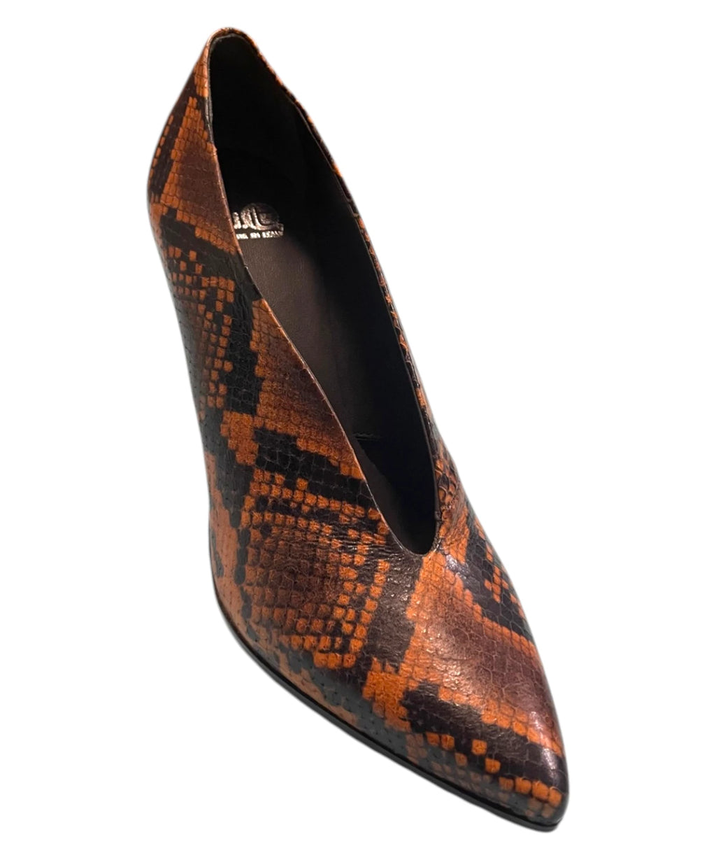 Décolleté en cuir python diamant papaye