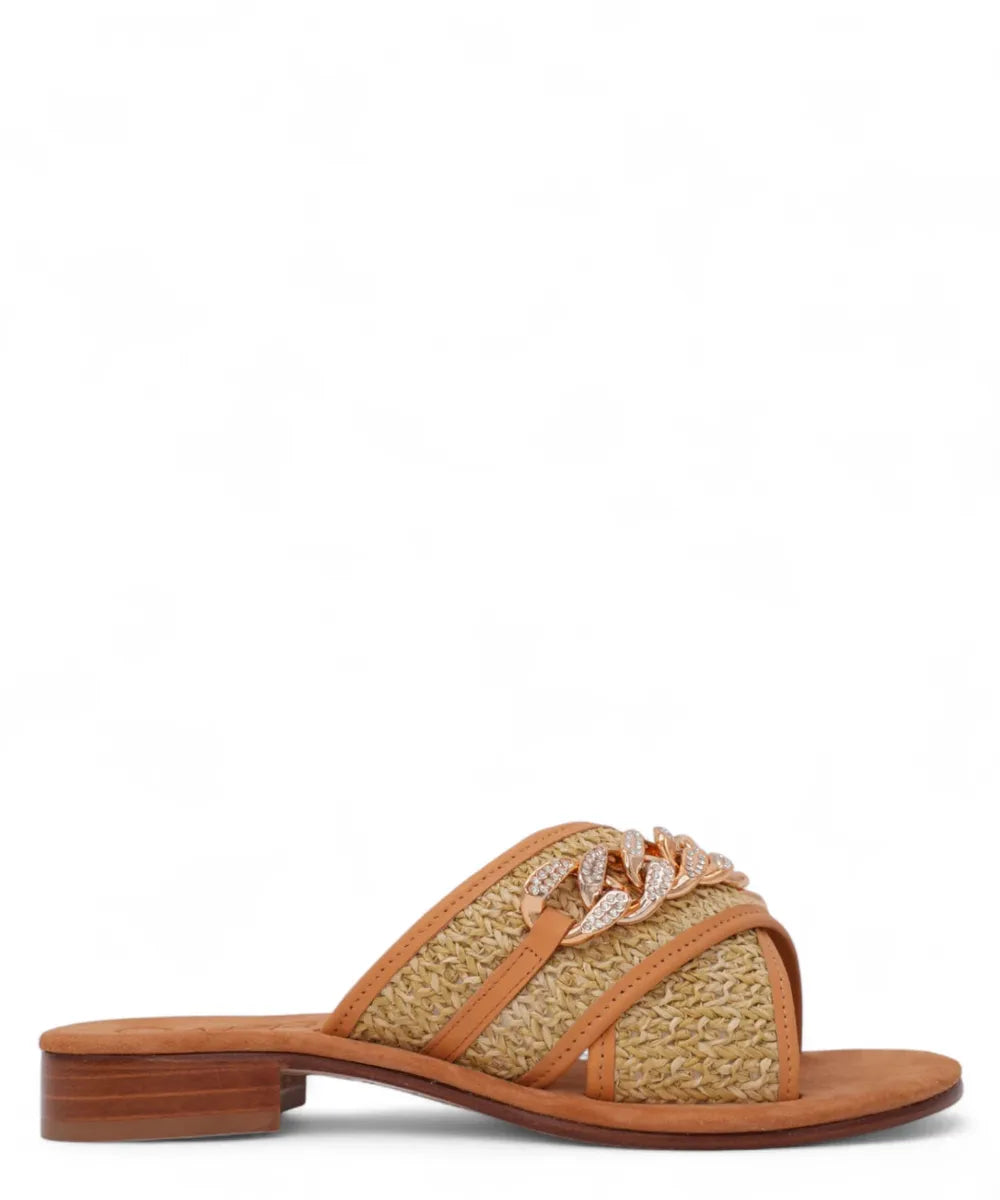 Ciabattina Capri in Pelle e Raffia con Fascia Incrociata e Strass-Capri Vittorio Citro-Ciabatte-Vittorio Citro Boutique