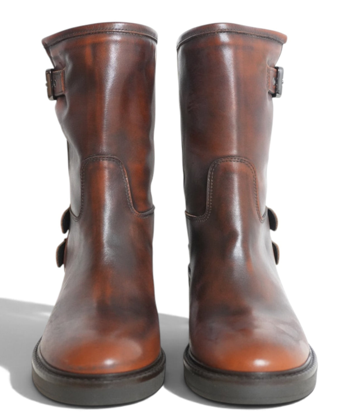 Archyve Bottes biker pour femme en cuir effet usé avec boucles