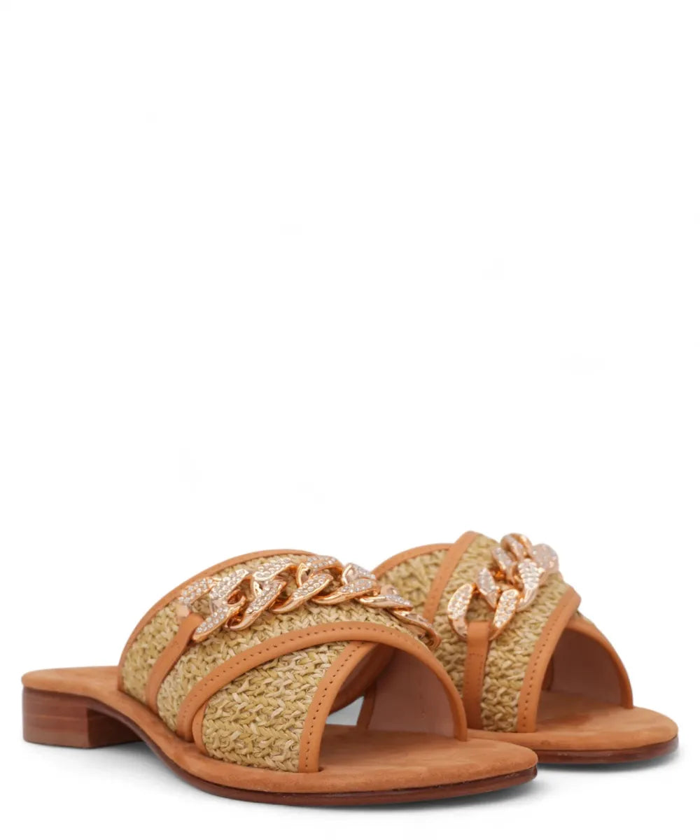 Ciabattina Capri in Pelle e Raffia con Fascia Incrociata e Strass-Capri Vittorio Citro-Ciabatte-Vittorio Citro Boutique