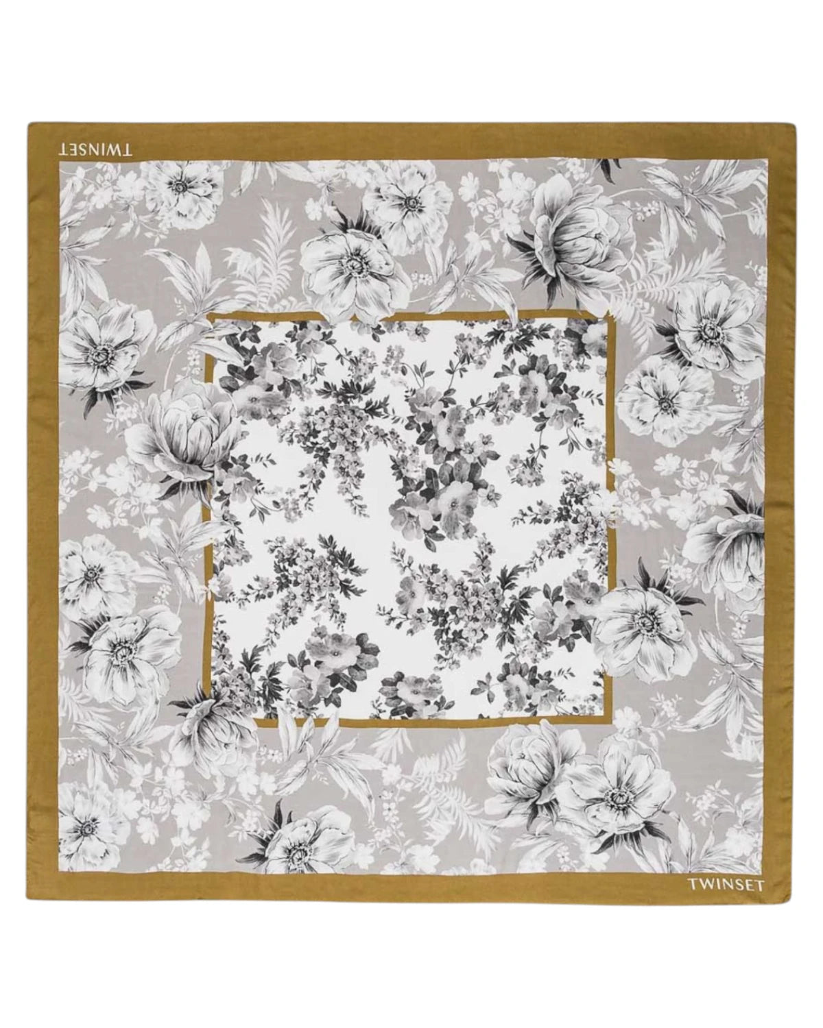 Kefiah in Viscosa con Stampa Floreale e Bordo a Contrasto-Twinset-Sciarpe & stole-Vittorio Citro Boutique