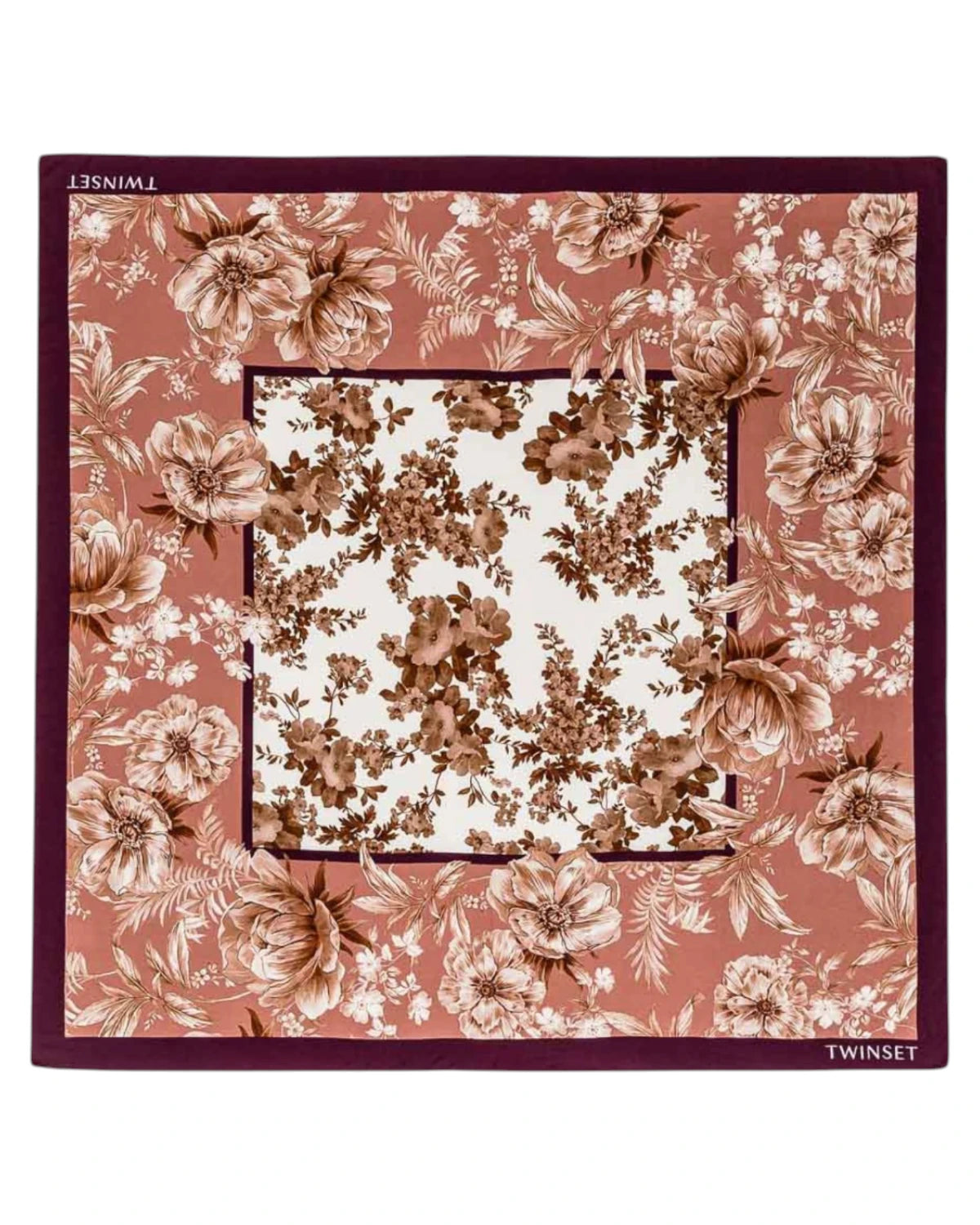 Kefiah in Viscosa con Stampa Floreale e Bordo a Contrasto-Twinset-Sciarpe & stole-Vittorio Citro Boutique