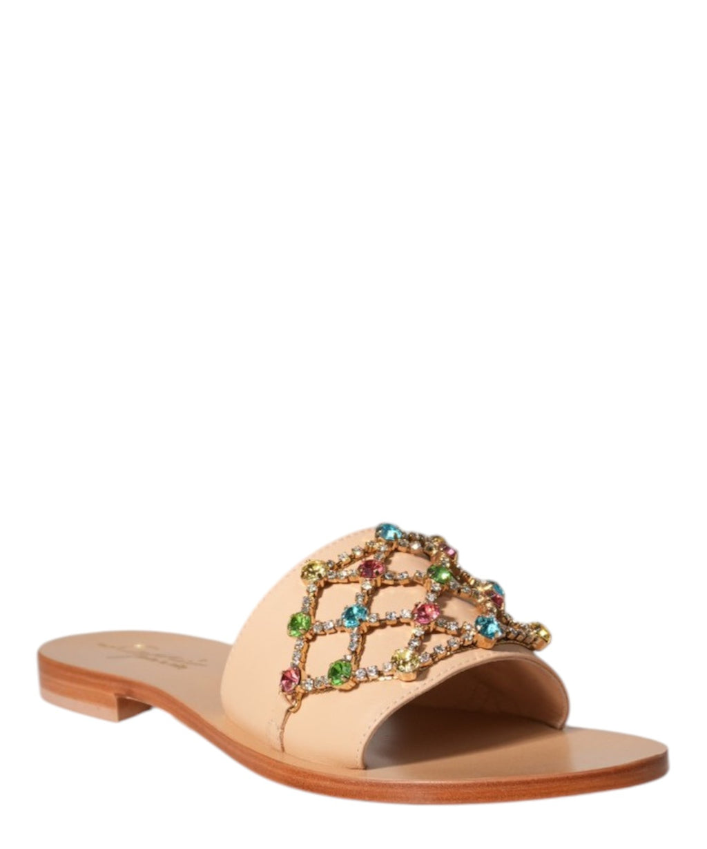 Mule en cuir suédé avec application bijou