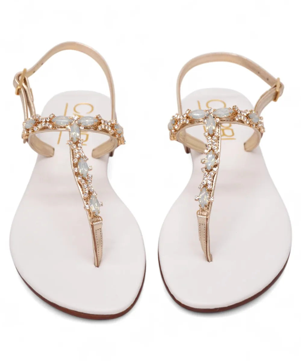 Sandalo Capri Infradito in Pelle Laminata Oro con Gioiello-Capri Vittorio Citro-Sandali-Vittorio Citro Boutique