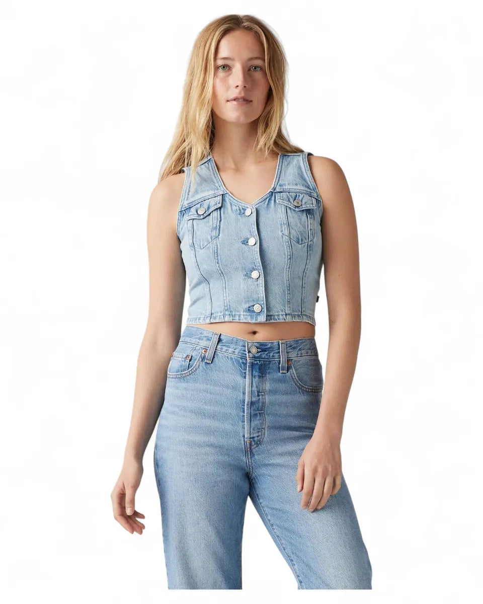 Corsetto Bella Denim Slim Fit con Scollo a V-LEVI'S-Gilet-Vittorio Citro Boutique