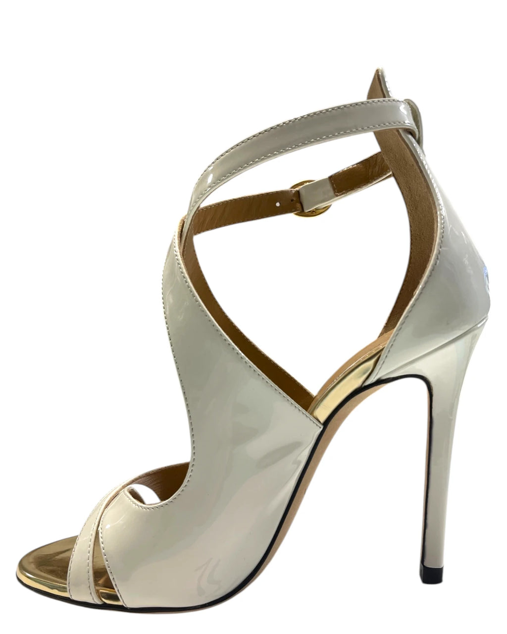 Sandale femme en vernis blanc avec talon stiletto 11 cm