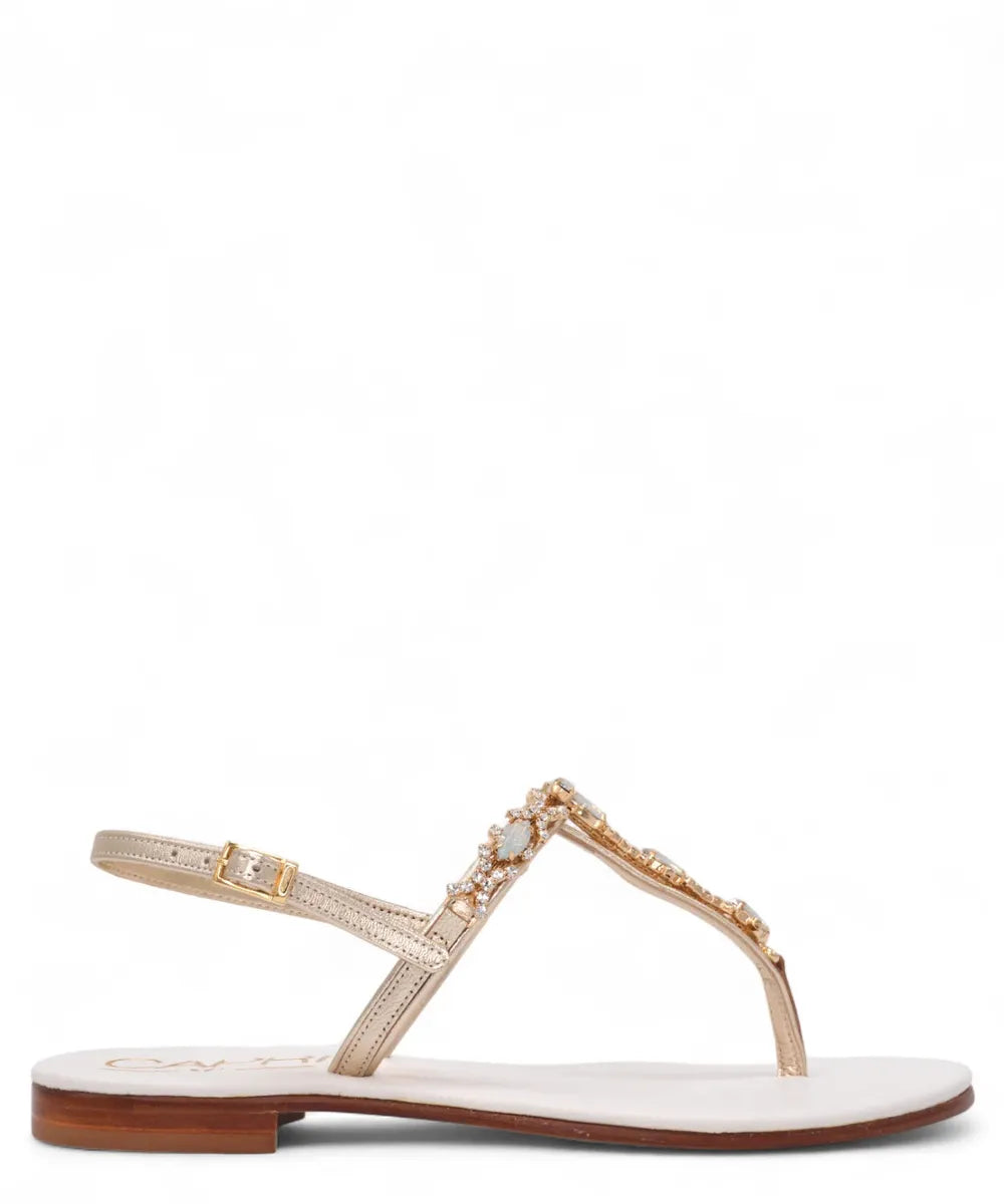 Sandalo Capri Infradito in Pelle Laminata Oro con Gioiello-Capri Vittorio Citro-Sandali-Vittorio Citro Boutique