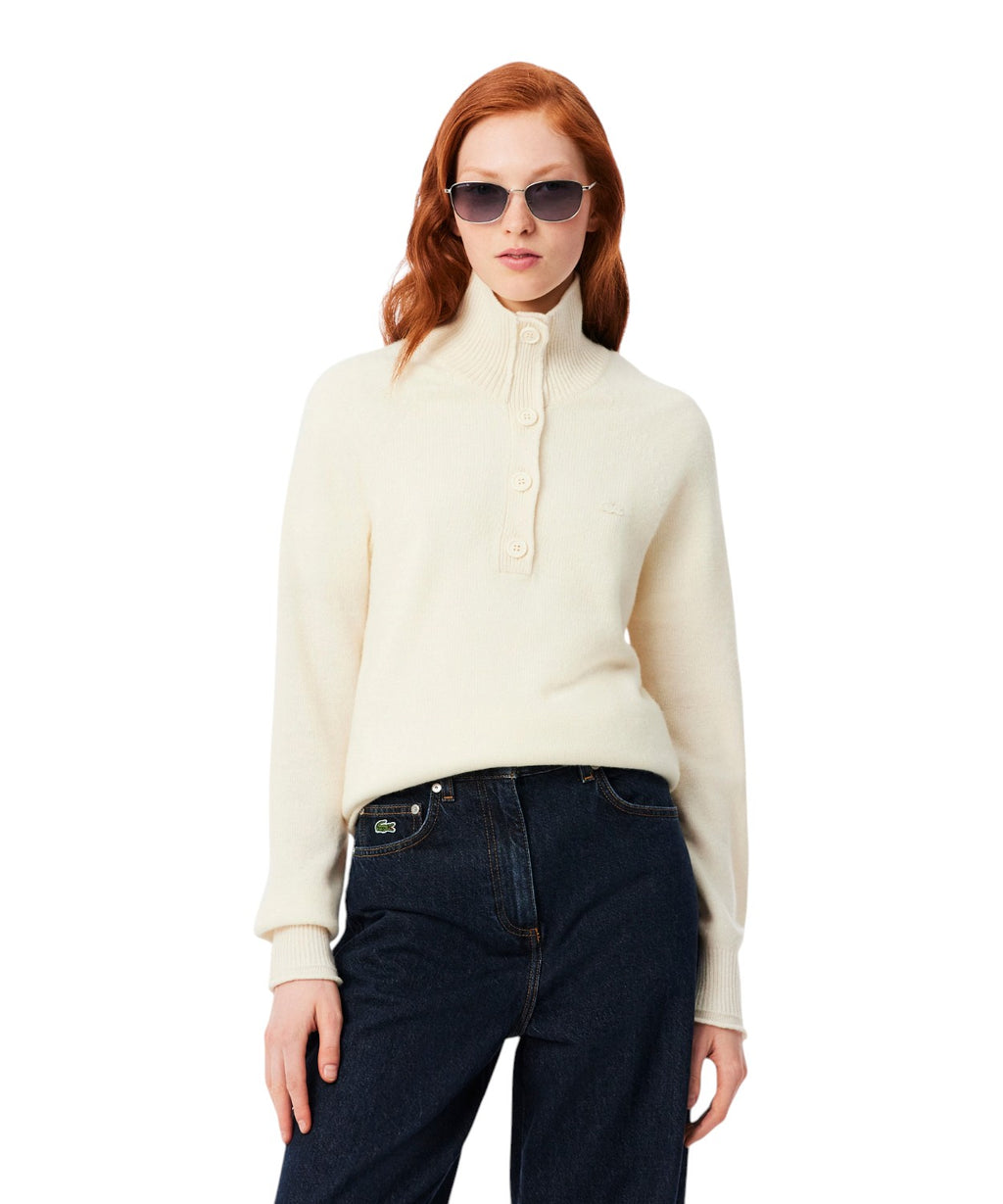 Lacoste Pull femme à col roulé en laine cardée