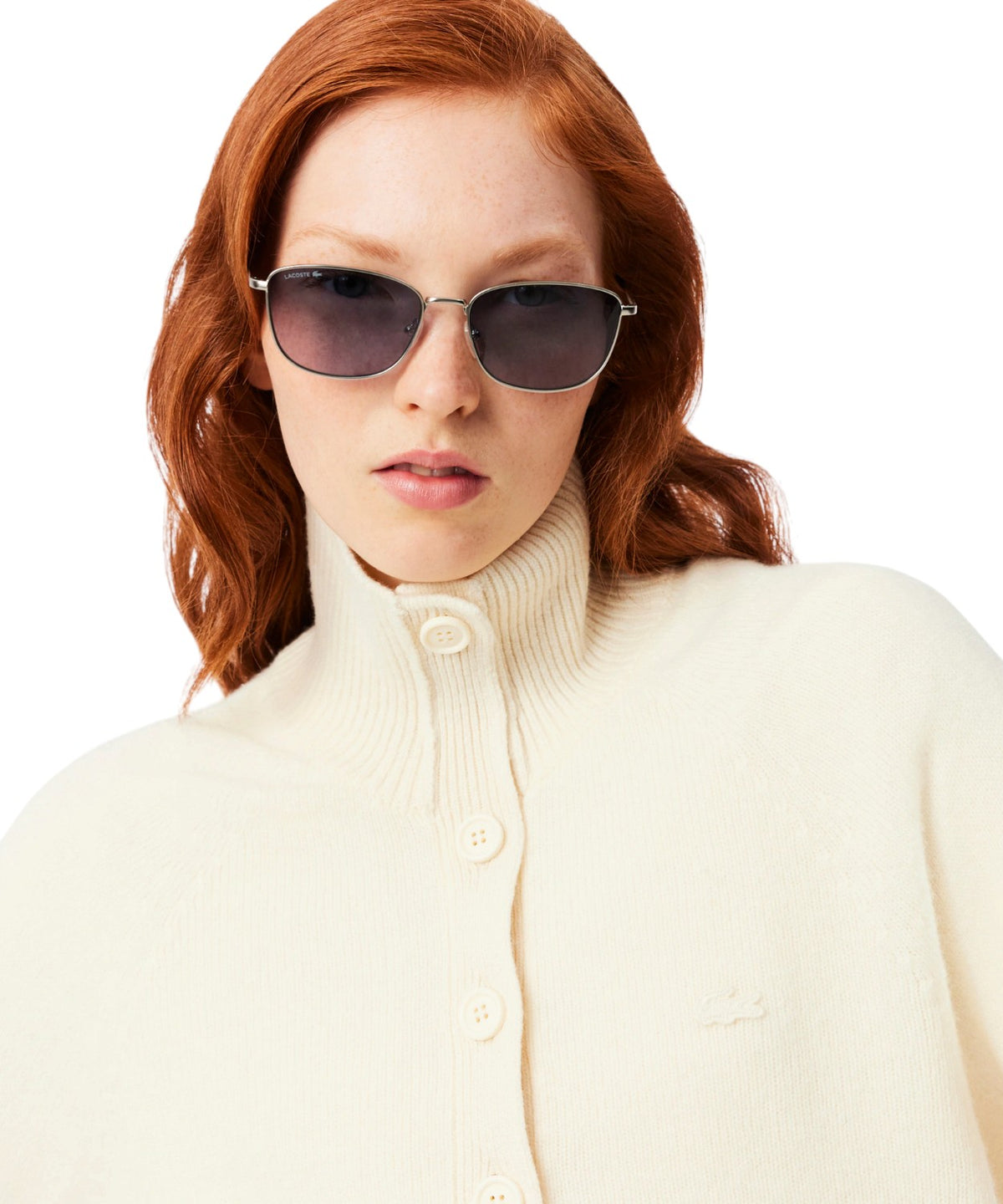 Lacoste Pull femme à col roulé en laine cardée