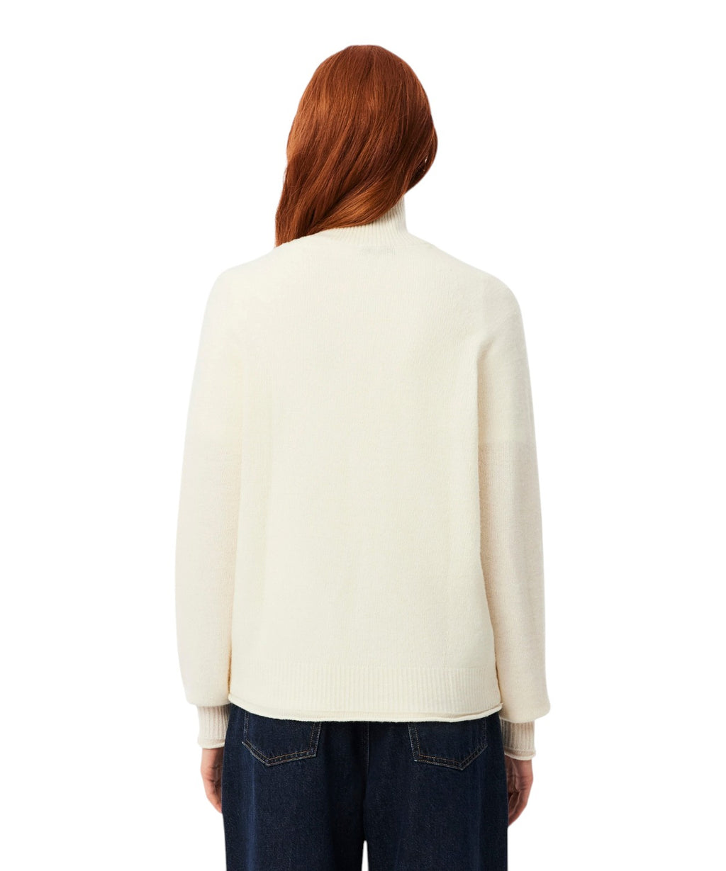 Lacoste Pull femme à col roulé en laine cardée