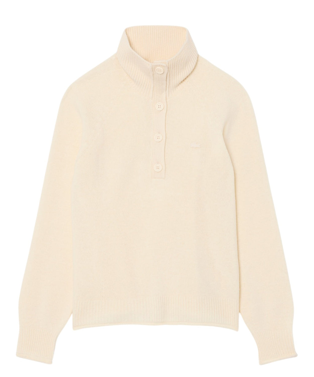 Lacoste Pull femme à col roulé en laine cardée