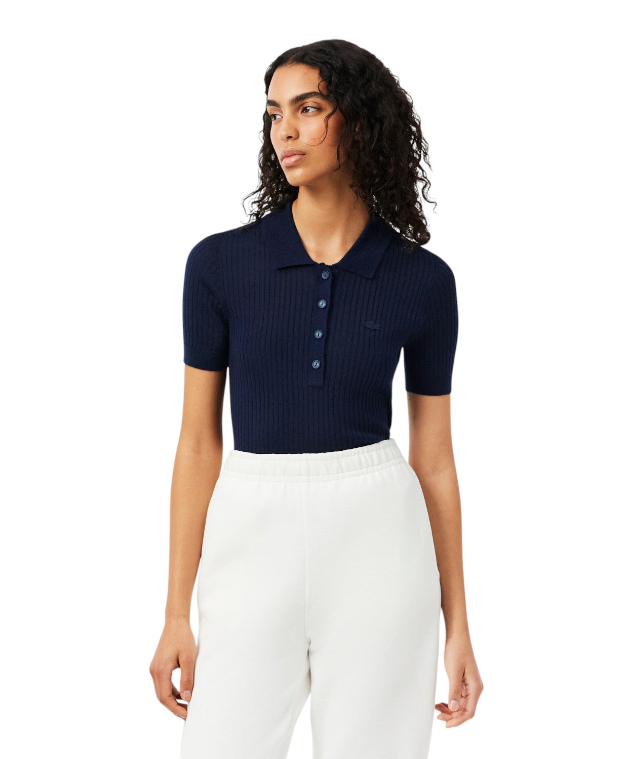 Polo Lacoste en laine mérinos 3D côtelée