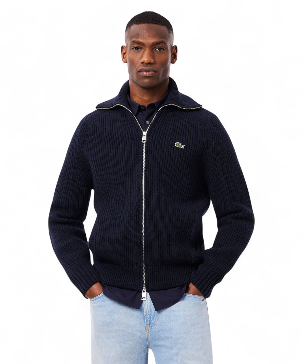 Lacoste Pull Col Roulé en Laine Cardée avec Zip