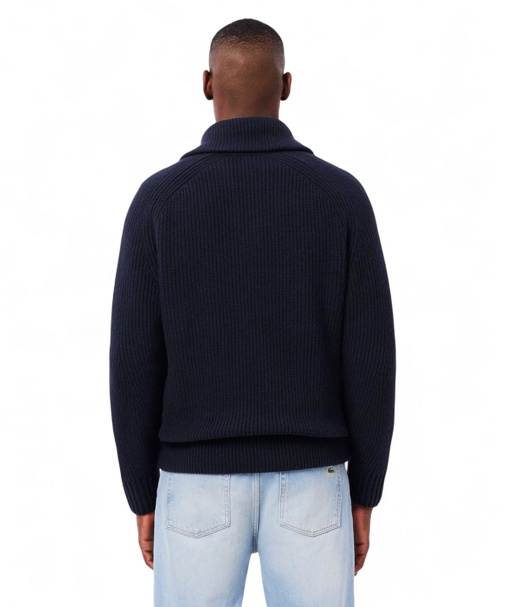 Lacoste Pull Col Roulé en Laine Cardée avec Zip
