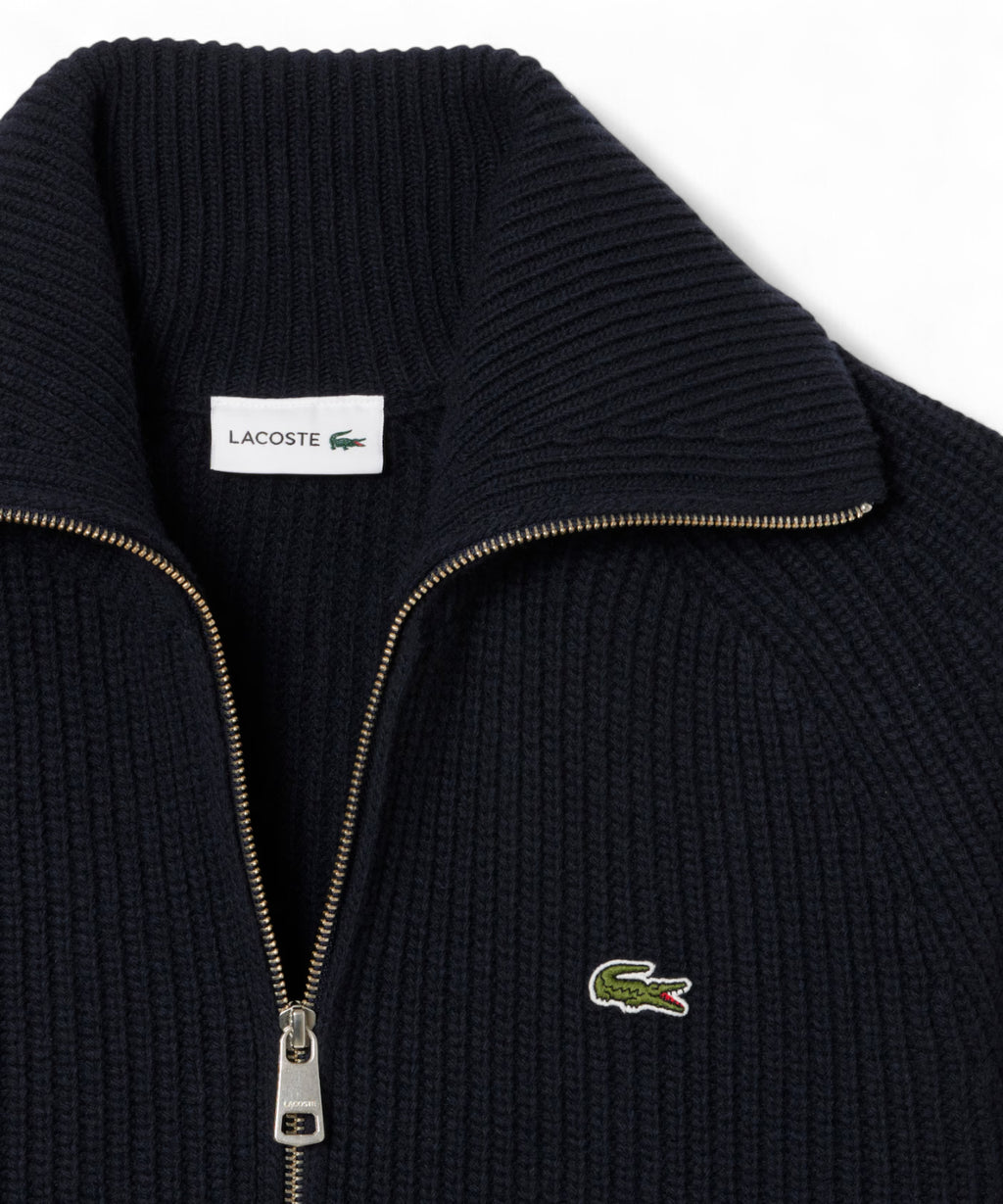 Lacoste Pull Col Roulé en Laine Cardée avec Zip