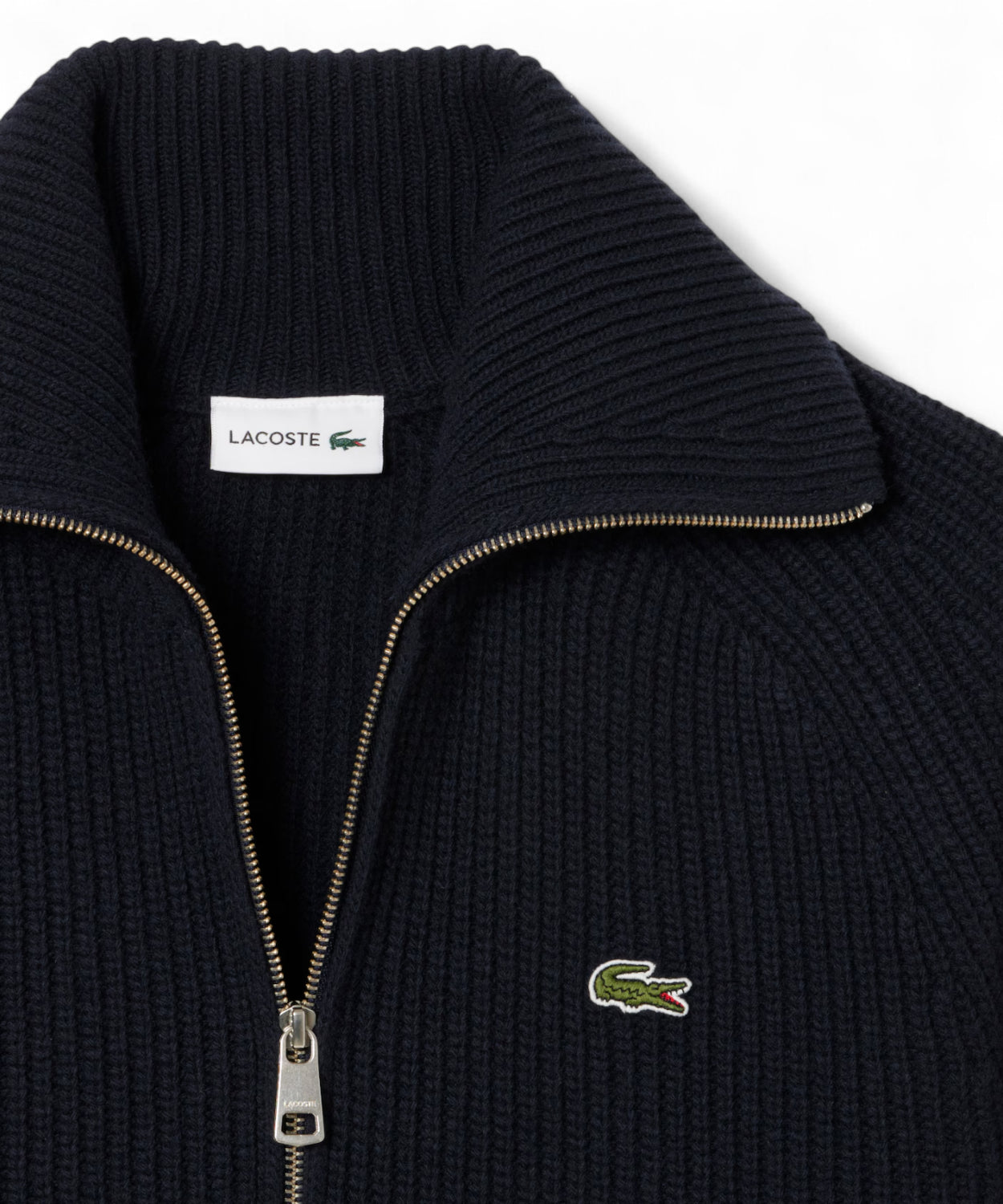 Lacoste Maglione a Collo Alto in Lana Cardata con Zip