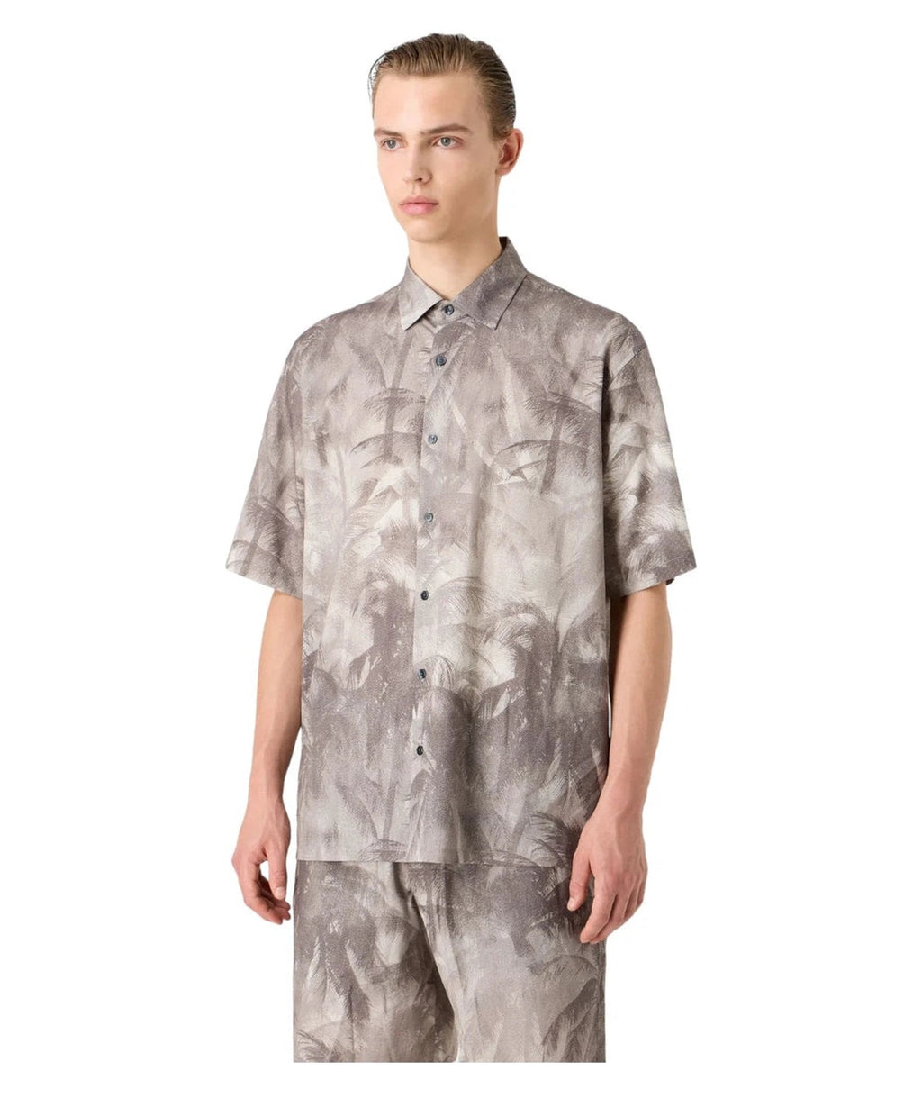 Camicia Oversize in Misto Lyocell con Stampa Palme-Emporio Armani-Camicie-Vittorio Citro Boutique