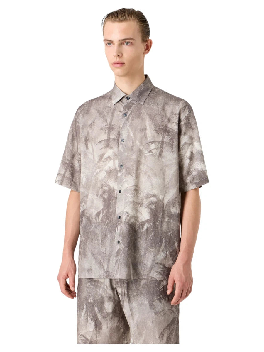Camicia Oversize in Misto Lyocell con Stampa Palme-Emporio Armani-Camicie-Vittorio Citro Boutique