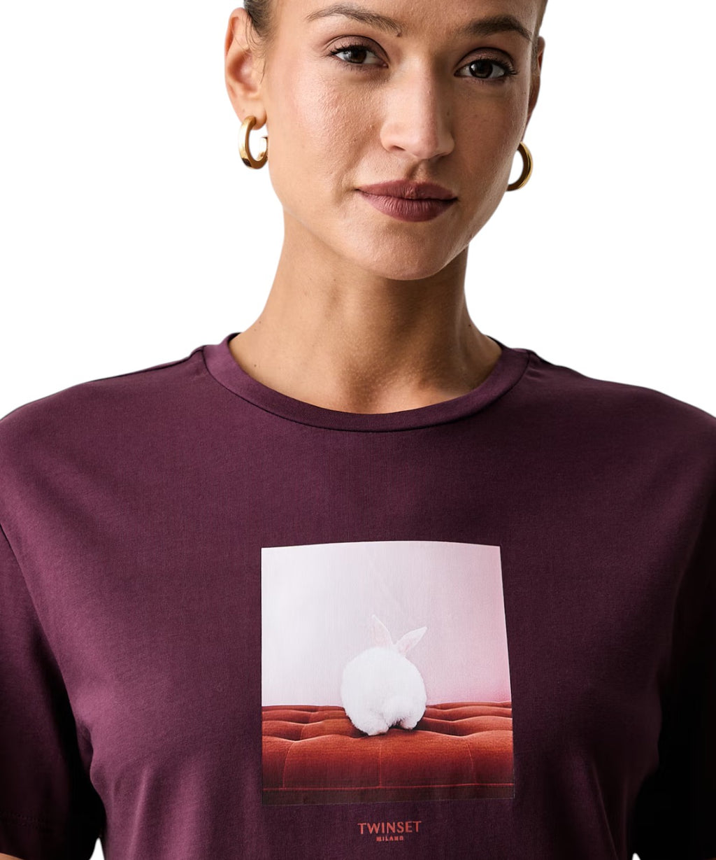 T-shirt donna cotone con stampa animale Twinset