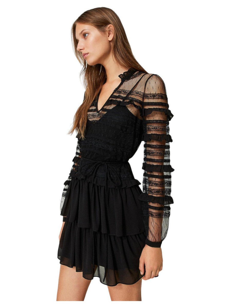 Abito corto in tulle plumetis e pizzo-Twinset-Abiti-Vittorio Citro Boutique