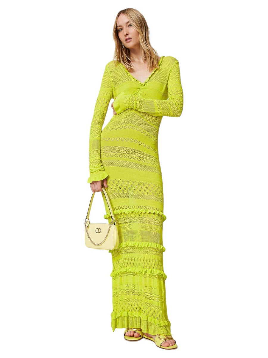 Abito lungo fitted in maglia traforata-Twinset-Abiti-Vittorio Citro Boutique