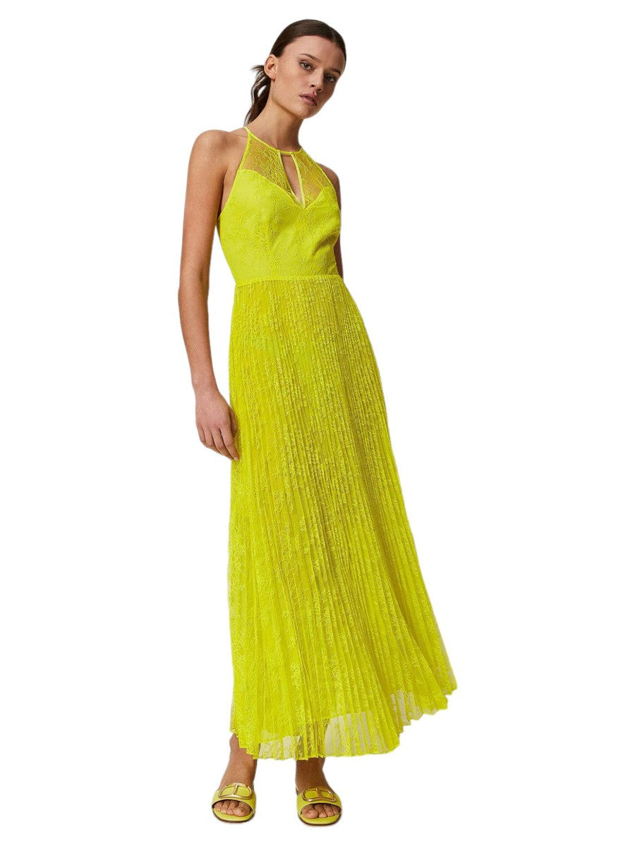 Abito lungo in georgette e pizzo-Twinset-Abiti-Vittorio Citro Boutique