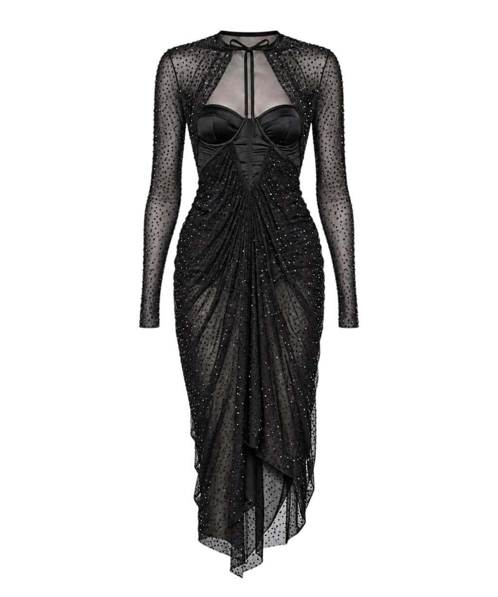 GCDS Robe drapée Sparkling noire avec cristaux