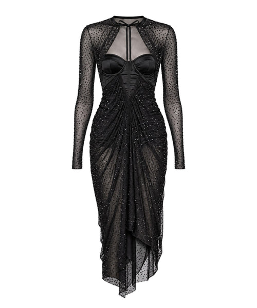 GCDS Robe drapée Sparkling noire avec cristaux