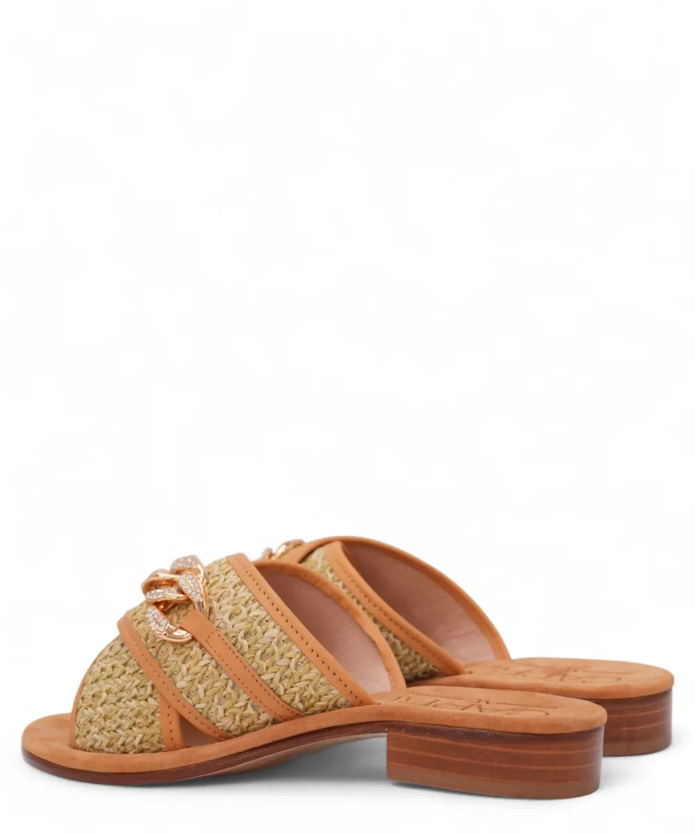 Ciabattina Capri in Pelle e Raffia con Fascia Incrociata e Strass-Capri Vittorio Citro-Ciabatte-Vittorio Citro Boutique