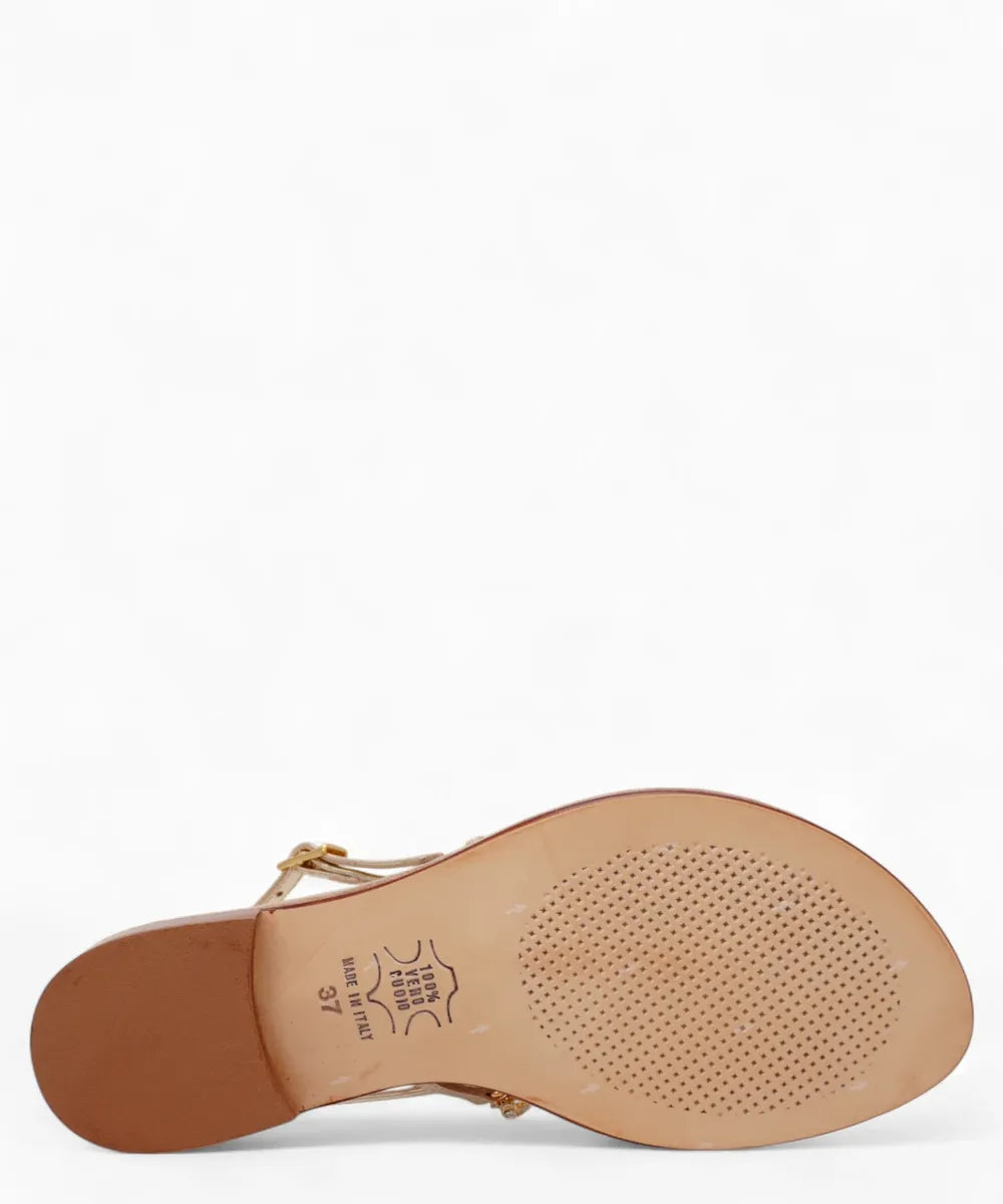 Sandalo Infradito Capri Gioiello in Pelle Oro con Maxi Pietre Luminose-Capri Vittorio Citro-Sandali-Vittorio Citro Boutique