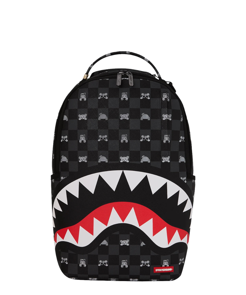 Sac à dos Sprayground Gris Personnage Curieux Requin à Carreaux