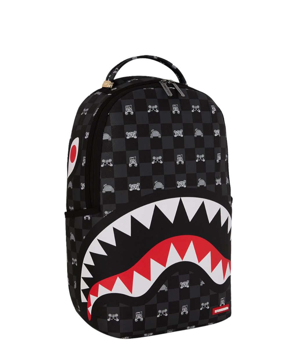 Sac à dos Sprayground Gris Personnage Curieux Requin à Carreaux