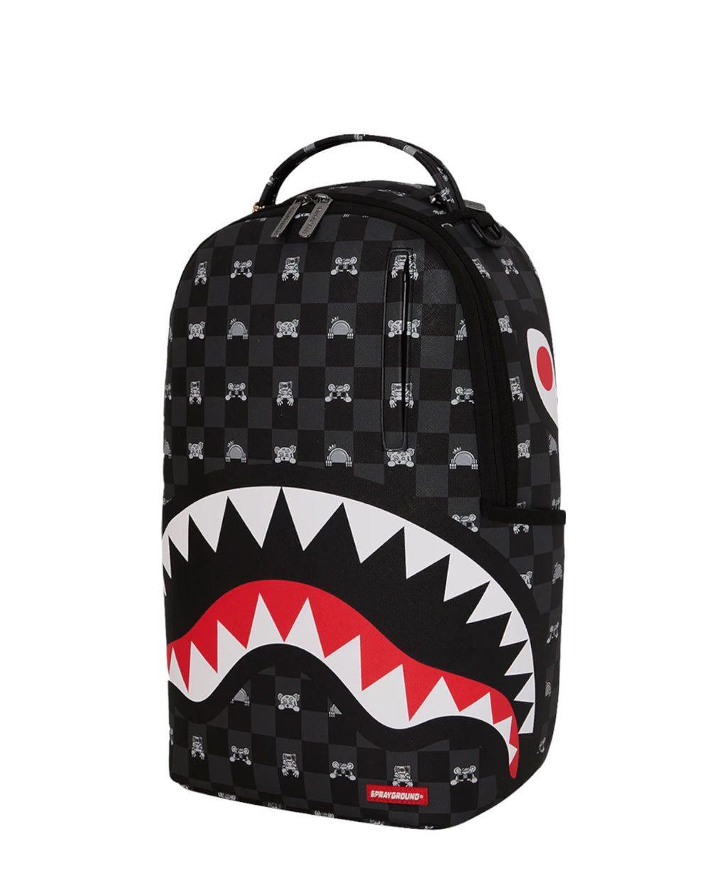 Sac à dos Sprayground Gris Personnage Curieux Requin à Carreaux