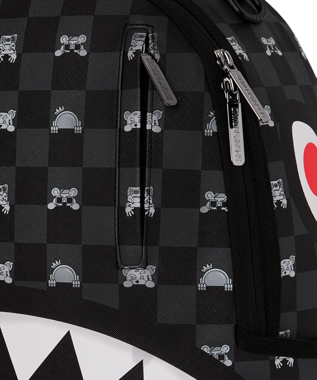 Sac à dos Sprayground Gris Personnage Curieux Requin à Carreaux