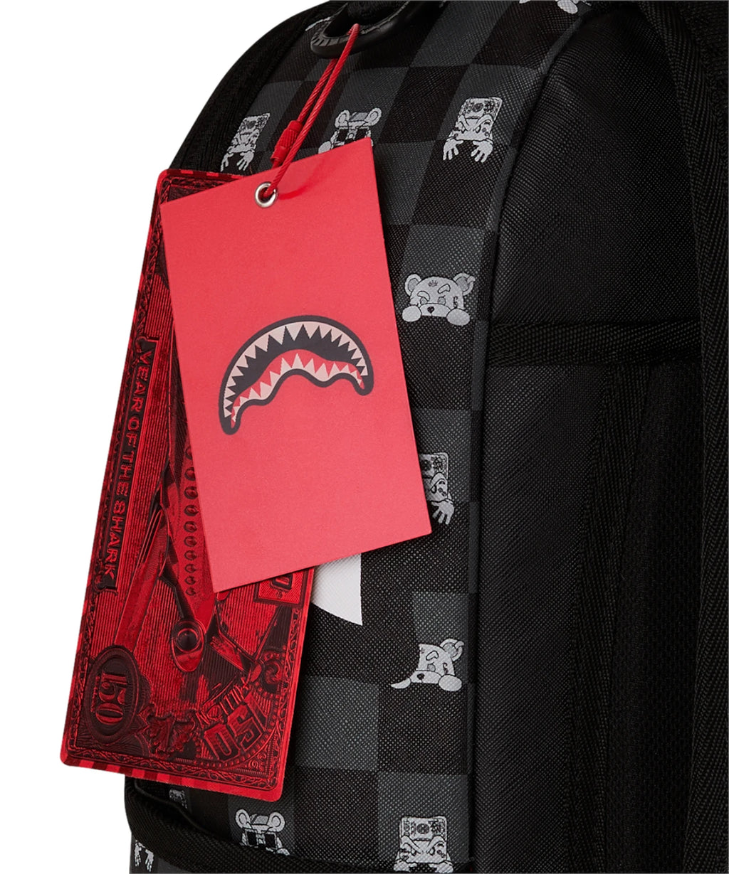 Sac à dos Sprayground Gris Personnage Curieux Requin à Carreaux