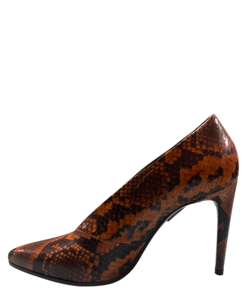 Décolleté en cuir python diamant papaye