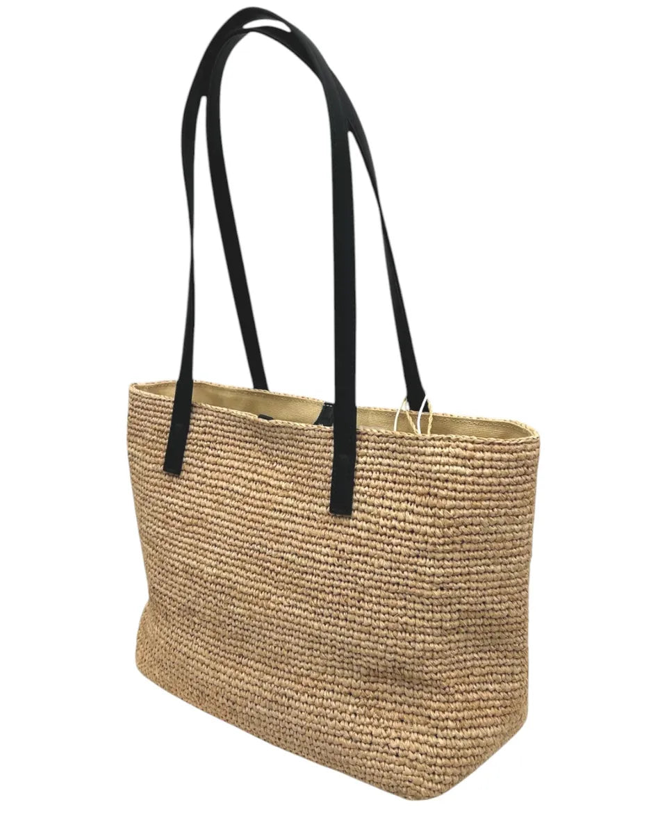 Borsa City Mid in rafia naturale con logo nero ricamato-Mc2 Saint Barth-Borse a spalla-Vittorio Citro Boutique