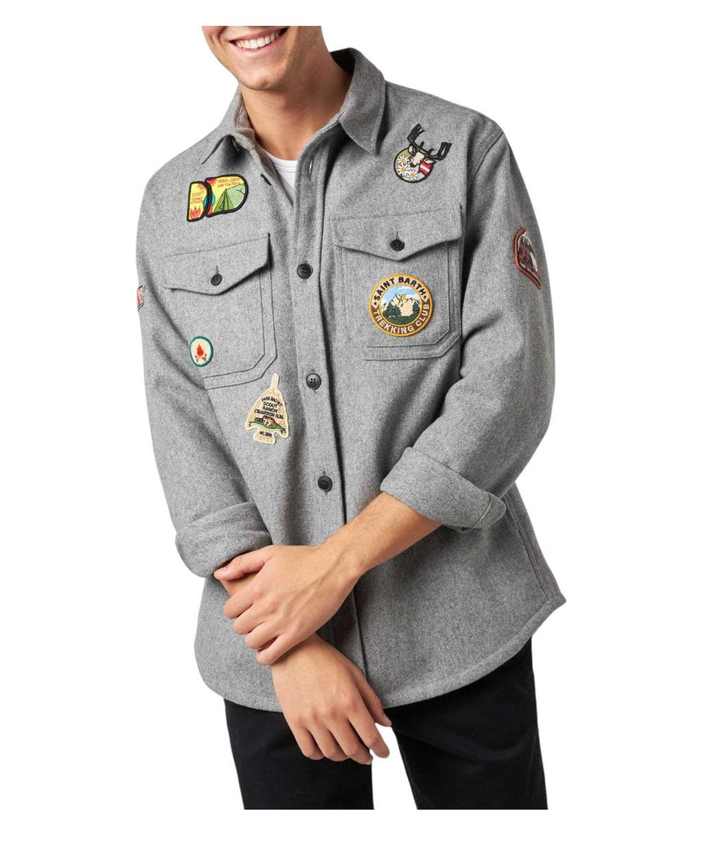 Camicia in lana grigia con tasche e toppe-Camicie-Mc2 Saint Barth-Vittorio Citro Boutique