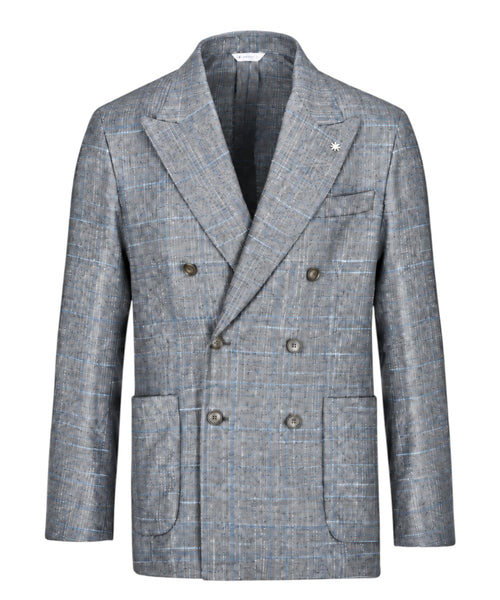 Veste Homme NUVOLA croisée à carreaux en mélange de laine bouclé