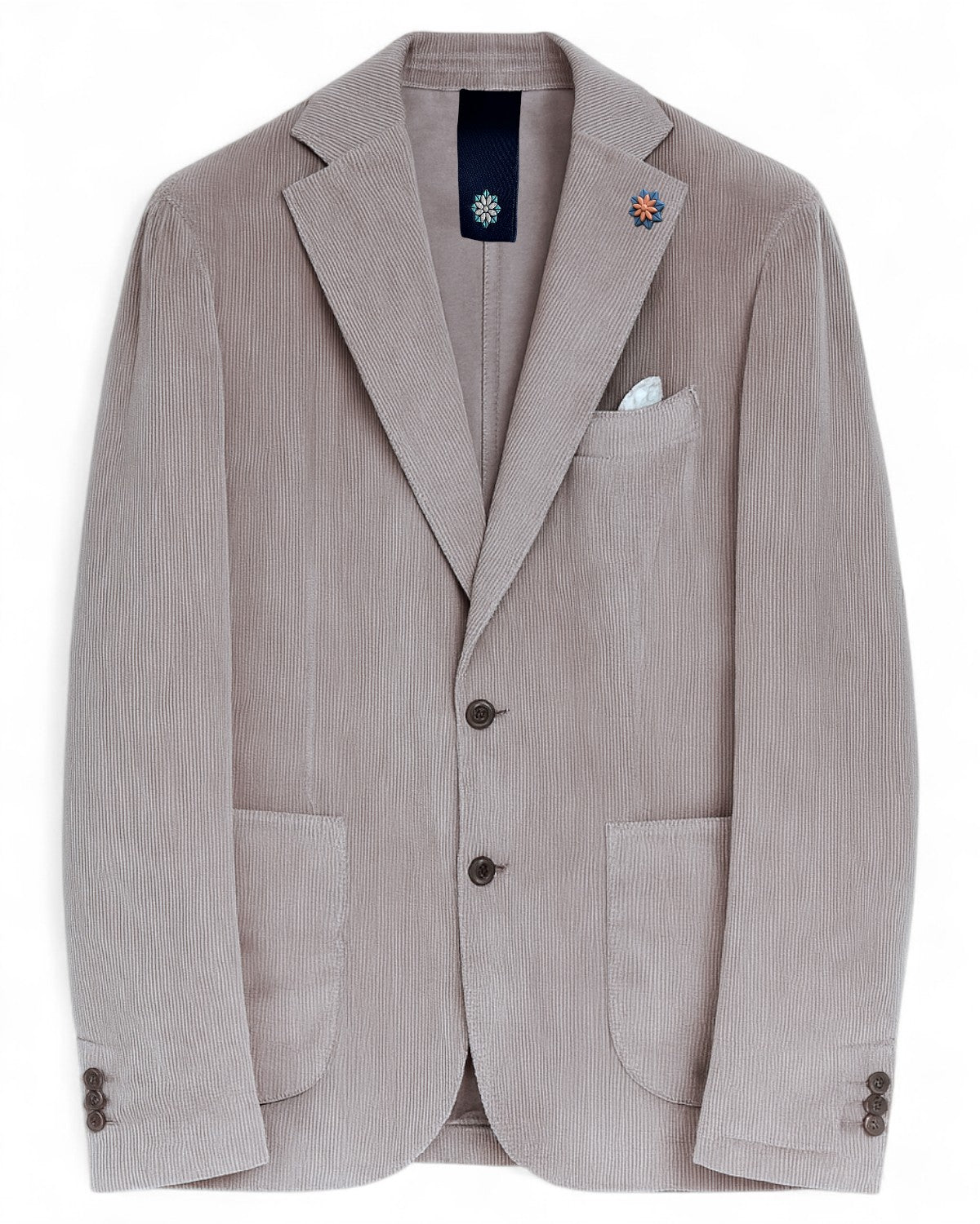 Giacca Monopetto Bharnaba Uomo in velluto a coste beige Lamitam con tasche applicate e rever classico, ideale per outfit invernali eleganti.