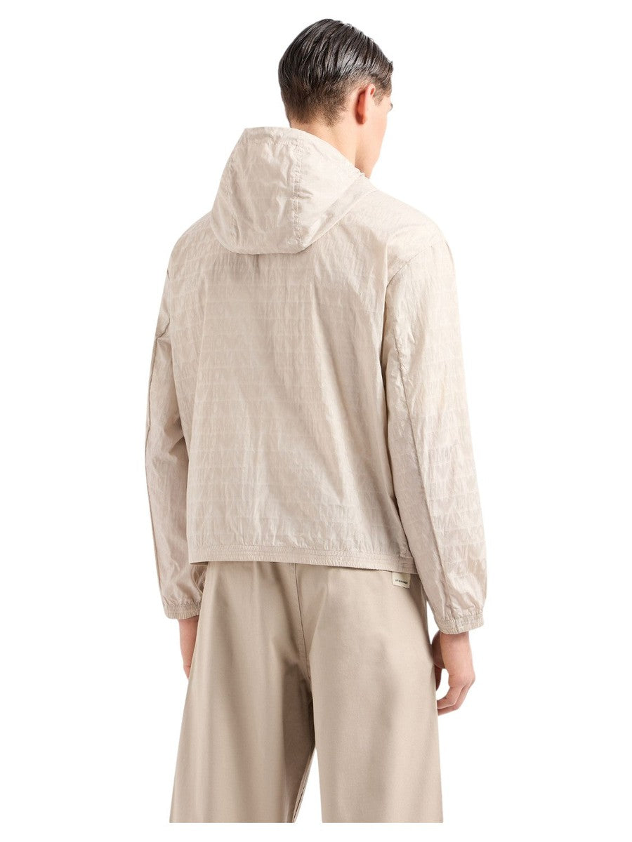 Blouson con cappuccio e zip in nylon light jacquard lettering all over-Emporio Armani-Giacche-Vittorio Citro Boutique